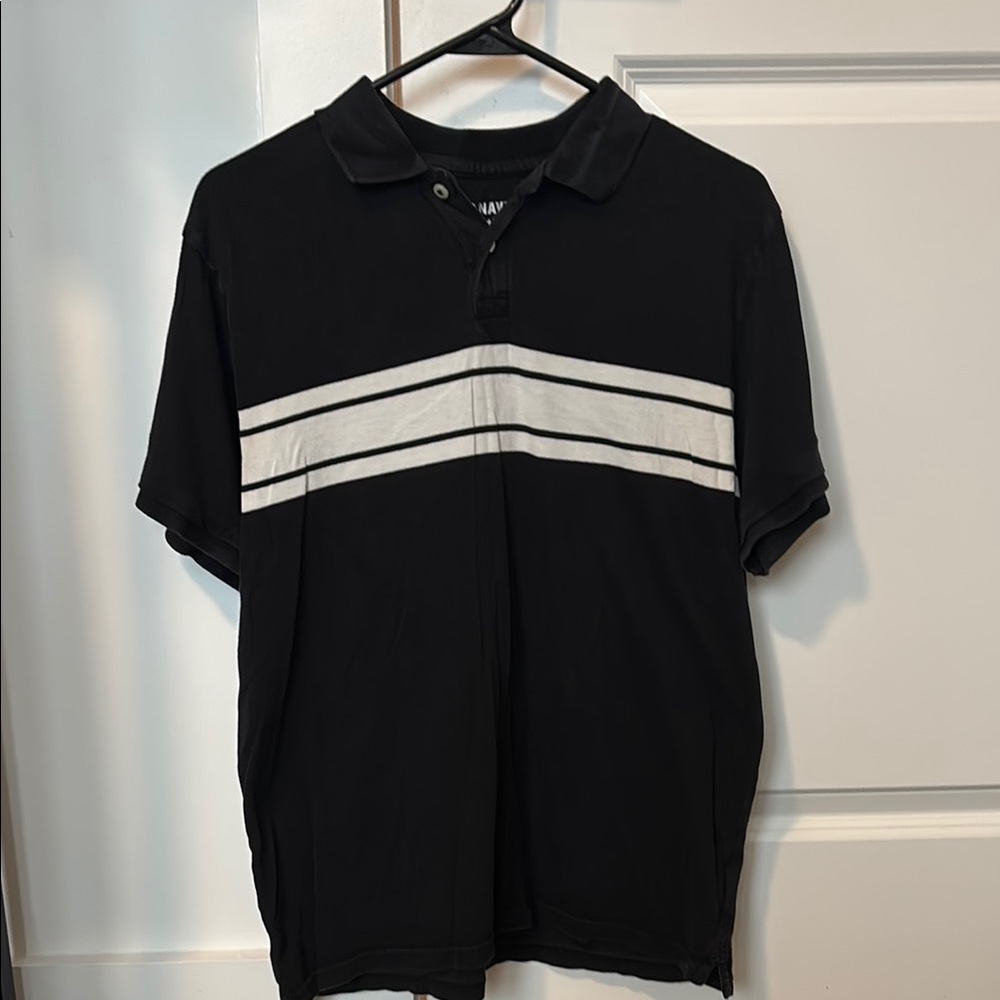 Black and White Striped Polo Shirt